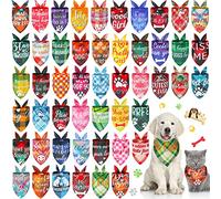 Lot de 50 Bandanas à Carreaux pour Chien et Chiot avec légendes réglables - Lavable - Écharpe Triangulaire pour Chiens de Petite et Moyenne Taille (Mignon)