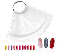 Lot de 50 bâtons d'échantillons transparents avec anneau, en forme d'éventail, pour la pratique du vernis à ongles, pour la pratique des ongles, tableau d'affichage des couleurs