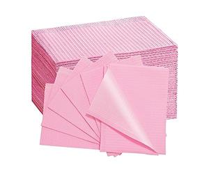 Lot de 50 bavoirs dentaires jetables pour nail art - Serviettes en papier pliables, 3 plis, pour dentiste, patient, tatouage, salon de manucure, tatouage, clinique dentaire - Rose