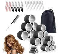 Lot de 50 bigoudis avec clips, bigoudis Velcro avec 4 tailles (60/48/36/25 mm), rouleau jumbo, sac de rangement et 24 pinces à bec de canard, pour frange longue, moyenne, courte et épaisse, facile à