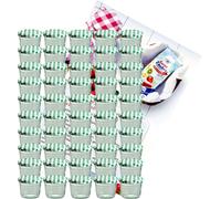lot de 50 bocaux de 230 ml avec couvercle à carreaux verts, livret de recettes inclus
