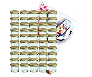Lot de 50 bocaux MamboCat - En verre incassable - Contenance de 125 ml - To 66 - Avec couvercle doré - Idéal pour confiture - Avec livre de recettes de gelées (français non garanti)