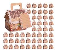 Lot de 50 boîtes à biscuits de Noël - 8 x 6 x 12,5 cm - Boîtes cadeaux de Noël avec cordes et étiquettes - Motif Père Noël et d'épices pour biscuits, bonbons, chocolats