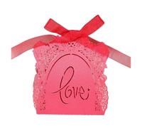 Lot de 50 boîtes à bonbons creuses en forme roses, jolies dragées romantiques for mariage, avec ruban, for fête d'anniversaire Pour InvitéS - Mariage, BaptêMe(Red)