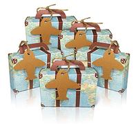 Lot de 50 boîtes à bonbons en papier kraft, mini valises avec carte du monde, décorations de mariage, fêtes sur le thème des voyages, étiquettes vintage