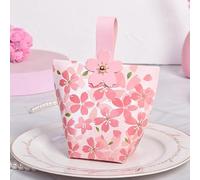 Lot de 50 boîtes à bonbons Happy Wedding en forme de fleur de cerisier rose, sachet de bonbons de mariage, petite boîte à dragées en papier pour invités