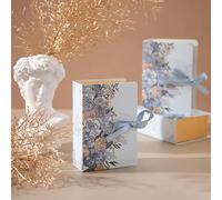 Lot de 50 boîtes à dragées en forme de livre, boîte à bonbons créative pour mariage, papier kraft, emballage de dessert au chocolat, boîte à fleurs avec ruban