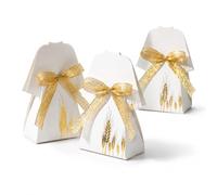 Lot de 50 boîtes à dragées pour première communion et confirmation avec ruban doré, boîtes à dragées avec décoration d'épis de blé, élégantes pour baptême, mariage et fêtes religieuses