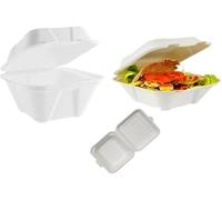 Lot de 50 boîtes à hamburger biodégradables en bagasse 15,2 x 15,2 cm