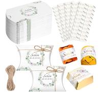 Lot de 50 boîtes cadeaux avec ficelle de jute et 100 autocollants - « Schön, dass du da bist » - Cadeaux d'invités pour mariage, anniversaire, baptême, communion et confirmation - Idéal pour la