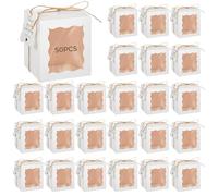 Lot de 50 boîtes cadeaux carrées blanches avec étiquettes de remerciement, 283,5 g avec ficelle pour cadeaux, mariages et événements d'anniversaire