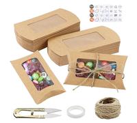 Lot de 50 boîtes cadeaux en papier kraft - Petites boîtes cadeaux avec fenêtre de visualisation - Avec autocollant de remerciement, ficelle de jute - Pour les invitations, les fêtes, les bonbons