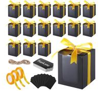 Lot de 50 boîtes cadeaux pour verres à vin, fenêtre transparente, ruban doré et étiquette avec corde de chanvre, parfaites pour les verres sans pied de 255 g, emballage de mariage et d'anniversaire