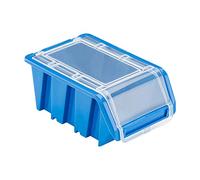 Lot de 50 boîtes de Rangement empilables en Plastique avec Couvercle 120 x 195 x 90 mm Bleu, Bacs à Bec Suspendu Conteneurs, Garage Outil Organisateur Panier Rack