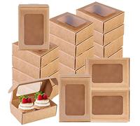 Lot de 50 boîtes en papier kraft avec fenêtre transparente - 8,5 x 6 x 3 cm - Marron - Boîtes cadeaux - Petites boîtes pour biscuits, gâteaux, cadeaux, desserts