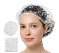 Lot de 50 bonnets de douche jetables, imperméables, multi-usages, en plastique épais et élastique pour femme, usage domestique, salon de coiffure, spa, voyage, hôtel, douche - Blanc