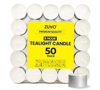 Lot de 50 bougies chauffe-plat 8 heures - Bougies chauffe-plat blanches longue durée - Non parfumées - 3,8 x 2,3 cm, 8 heures