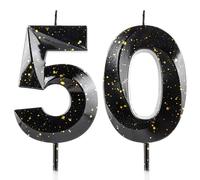 Lot de 50 bougies d'anniversaire 3D noires et dorées en cire et diamant 3D pour décoration de gâteau d'anniversaire de mariage