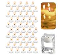 Lot de 50 bougies flottantes blanches non parfumées - Bougies chauffe-plat chaudes et flottantes - Sans gouttes - Pour dîner, spa, fête, mariage et piscine