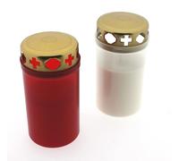 Lot de 50 bougies funéraires n° 3 avec couvercle doré - Rouge ou transparent - Brûleur permanent - Brûleur de jour - Bougie funéraire - Bougie commémorative (rouge, 50)