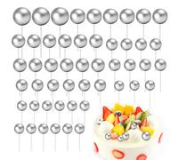 Lot de 50 boules de décoration de gâteau en forme de ballon argenté pour décoration de gâteaux, mini boules en mousse pour cupcakes d'anniversaire