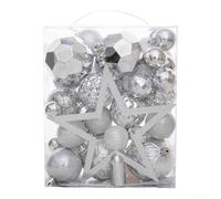Lot de 50 boules de Noël galvanisées avec étoile au sommet du sapin pour sapin de vacances, couronne, guirlande et décoration intérieure (argenté)