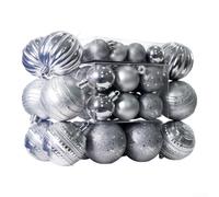 Lot de 50 boules décoratives multicolores en plastique de 6 cm (argenté) | Construction robuste, design résistant aux chutes, réutilisable durable, parfait pour les zones de vacances très fréquentées