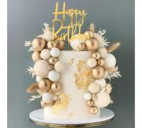 Lot de 50 boules dorées bohème pour décoration de gâteau, anniversaire, boule en mousse, décoration de gâteau, boules bohème, pour mariage, fête de jardin, réunion de famille