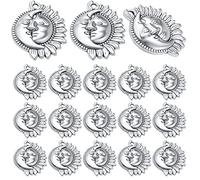 Lot de 50 breloques célestes tibétaines en alliage argenté vieilli avec soleil et lune souriant - Accessoire vintage pour fabrication de bracelets, colliers, bijoux
