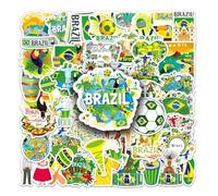 Lot de 50 Brésil Autocollants, Brésil Voyage Autocollants en Vinyle Imperméables, Valises Stickers pour scrapbooking, bouteille d'eau, Bagages Skateboard Guitare Ordinateur Portable
