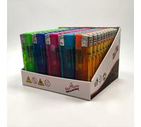 Lot de 50 Briquets Belflam jetables Électriques Électroniques Pas Cher Economique- Translucides - Assortiment 5 Couleurs - Allumage Bougies, encens, Cuisine Usage Quotidien.