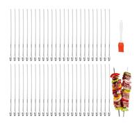 Lot de 50 brochettes de barbecue en acier inoxydable de 35 cm de long - Brochettes à viande pour viande, légumes, barbecue réutilisable - Pour feu de camp ou barbecue