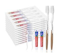 Lot de 50 brosses à dents jetables avec fil dentifrice emballées individuellement, 10 g de dentifrice, cure-fil dentaire, kit de brosse à dents pour sans-abri, Airbnb, hôtel, invité