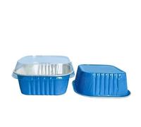 Lot de 50 caissettes à cupcakes carrées en aluminium 283 g avec couvercles, for gâteaux, desserts Caissette Muffins Papier(Blue 2)