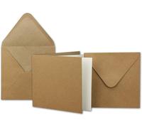 Lot De 50 Cartes Carrées En Papier Kraft - 13,5 X 13,5 Cm - Avec Enveloppes Et Feuilles D'insertion - Recyclable - Vintage - Pour Invitations