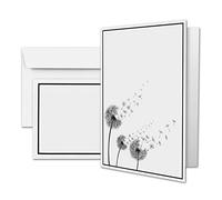 Lot de 50 cartes de condoléances DIN A6 Motif pissenlit + enveloppes de condoléances DIN C6 - Cadre de condoléances noir - 10,5 x 14,8 cm - Double carte imprimable - Condolence Set