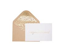 Lot de 50 cartes de félicitations - Élégantes cartes de vœux avec « Congratulations » en relief dans des lettres dorées rose - 50 enveloppes Kraft incluses - 10,2 x 14,7 cm - Blanc