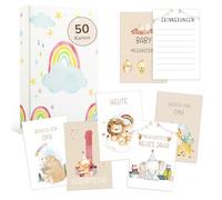 Lot de 50 cartes d'événement pour bébé, style bohème, cadeau de naissance pour garçon et fille, « Ma première année » avec boîte cadeau pour naissance, baptême, fête prénatale