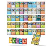 Lot de 50 cartes originales en anglais compatibles avec les cartes Pokémon 45 cartes communes + 5 énergies + 1 carte V, VMAX, rare ou Reverse Holo compatible avec Pikachu pour Noël