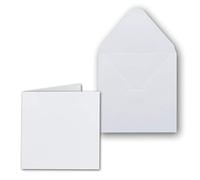 Lot de 50 cartes pliantes carrées avec enveloppes 14 x 14 cm vierges en blanc brillant - Idéal pour personnaliser et créer