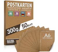 Lot de 50 cartes postales en papier kraft - Format A6-300 g - 10,5 x 14,8 cm - Carton naturel - Feuilles en carton kraft pour impression, papier cartonné, bricolage pour mariage, cadeaux vintage