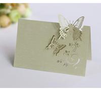 Lot de 50 cartons de table, cartes nominatives, découpées au laser, motif papillons 3D, vierges, pour mariage, anniversaire, communion, présentations, bricolage, décoration de table, vert clair