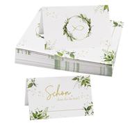 Lot de 50 cartons de table pour mariage, baptême, communion, confirmation, cartes de place « Schön dass du da bist » avec poisson eucalyptus - Cartes nominatives à écrire - Cartes de table pour