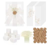 Lot de 50 cartons d'invitation de mariage pré-pliés en vélin pour invitations de 12,7 x 17,8 cm, fleurs séchées naturelles et 8 rouleaux de ruban en mousseline de soie pour mariage, anniversaire, fête