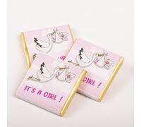 Lot de 50 chocolats mignons avec des motifs It's a Girl & Boy, cadeaux pour baby shower (Girl - Stork Design)