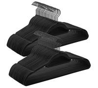 Lot de 50 Cintres en Velours Antiglisse avec Barre à Cravate et Crochet Pivotant à 360° - Noir d'Encre