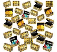 Lot de 50 coffres au trésor de pirate en plastique de 5,8 cm avec une finition dorée - Boîte à bijoux vintage - Pour fête d'anniversaire - Pour garçons et filles - 50 pièces