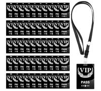 Lot de 50 cordons de badge VIP en plastique avec cartes de passe VIP noires en PVC pour fête, concert, événement d'anniversaire