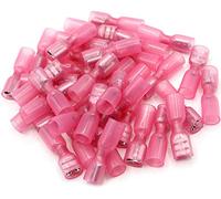 Lot de 50 cosses de câble cosses plates rouges pour câble de 0,5 à 1,5 mm2 Largeur enfichable 6,3 mm Connecteur à sertir avec gaine thermorétractable entièrement isolée Femelle Cosses de câble