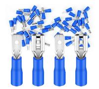 Lot de 50 cosses plates et fiches plates 1,5-2,5 mm² - Bleu - Largeur de connecteur 2,8 mm - Partiellement isolé - Connecteur mâle en PVC FDD & MDD - Connecteur de câble en laiton étamé
